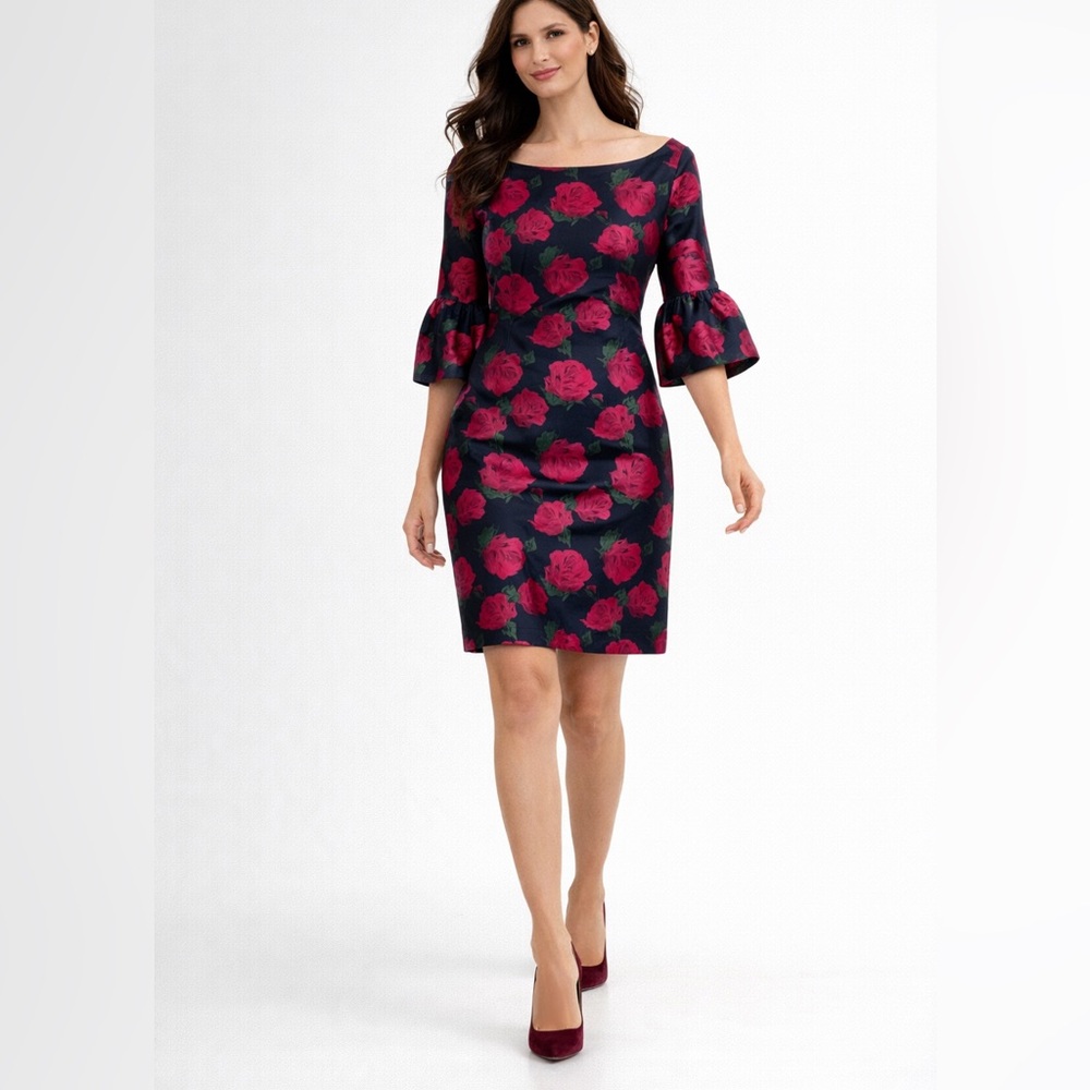 Janie & Jack Navy Dress Dark Pink Roses Wedding Cockatil Resort